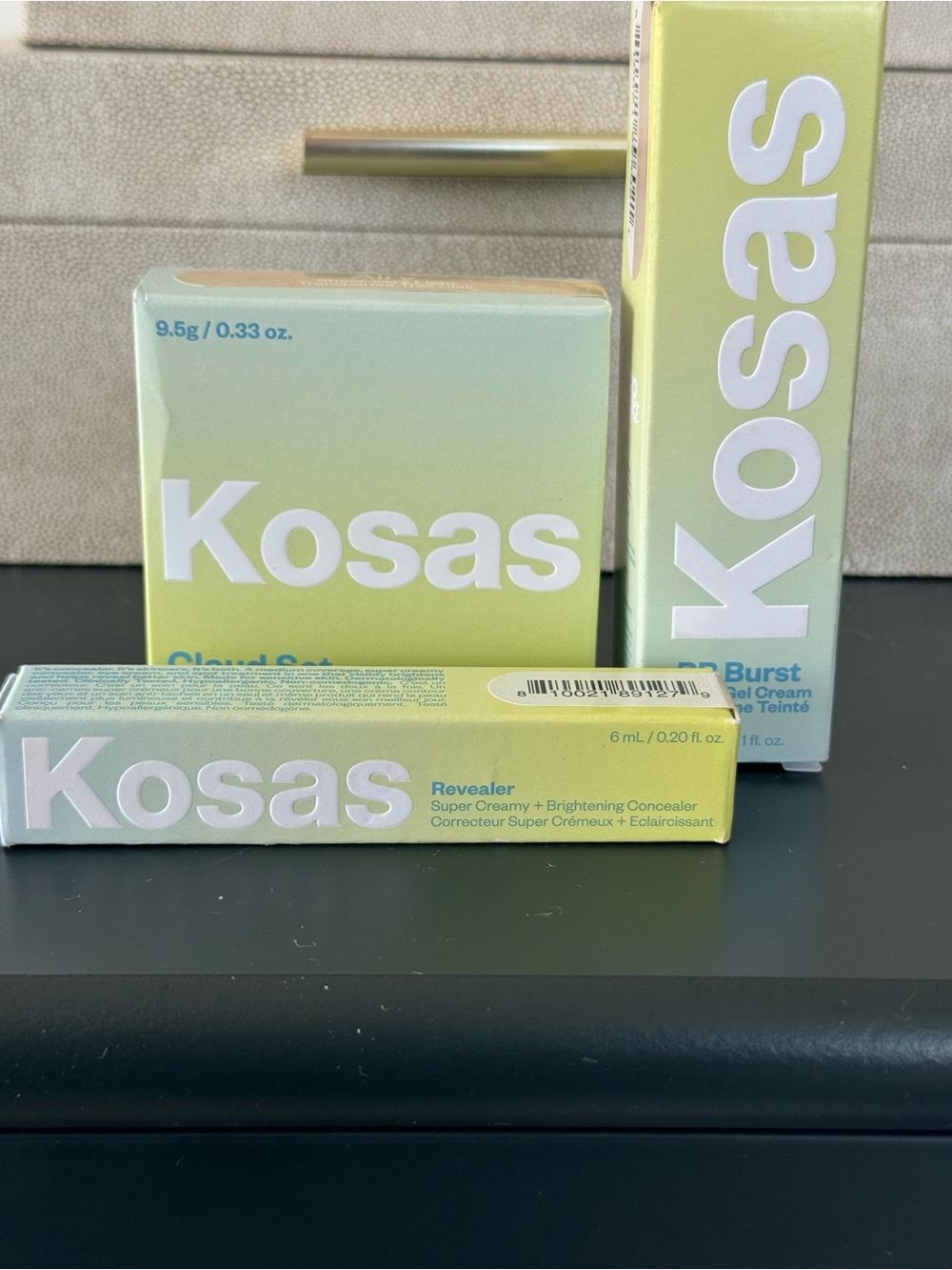 Kosas Makeup Setting Powder & Spray Trio - Mint Green Gradient Packaging